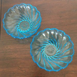 Vintage Set of 2 Hazel Atlas Capri Blue Scalloped Bowls - Fruit, Dessert,